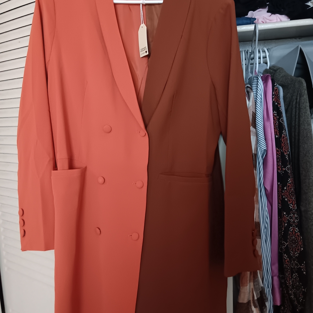 JODIFL Dual-Tone Blazer in Vibrant Orange and Rich Brown